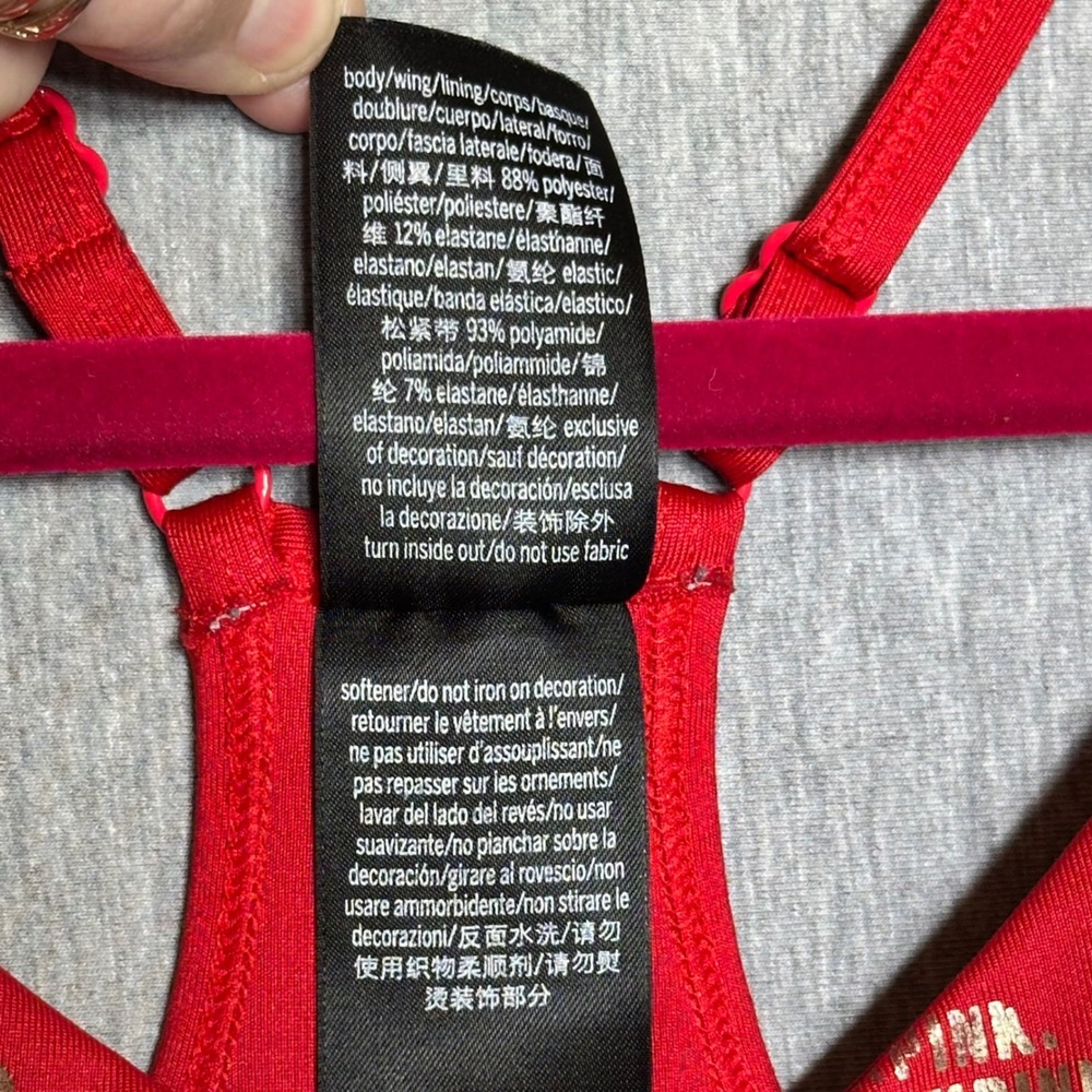 Victoria's Secret PINK Ultimate Sports Bra Red Gold Logo Lightly Lined Medium - Picture 5 of 7